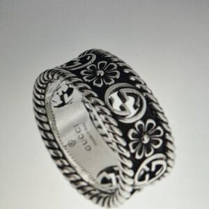 Gucci sterling silver interlocking G flower wide band ring size 5 $330 msrp